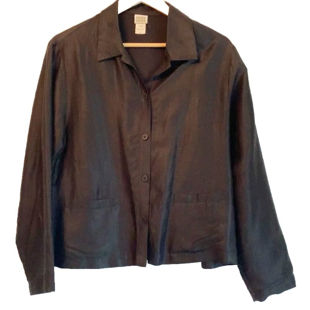 Eileen Fisher Women’s Small Black Button Up Jacket Sustainable Quiet Luxury